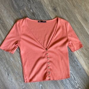 Zara - Coral short sleeve button up top